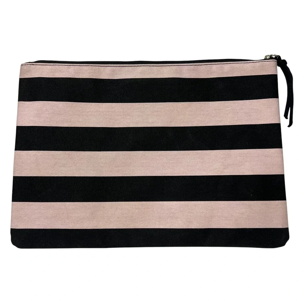 Victoria's Secret Pouch‎ Cosmetic Bag Stripe Travel Accessory Black Pink Canva